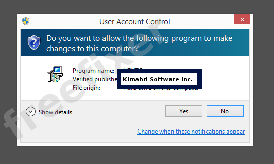 Screenshot where Kimahri Software inc. appears as the verified publisher in the UAC dialog